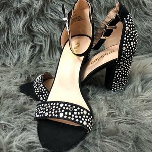 Studded black Suede open toed heels